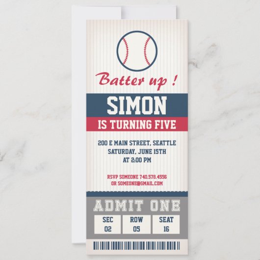 野球誕生日招待状バースデーパーティーボーイズ 招待状 (正面)