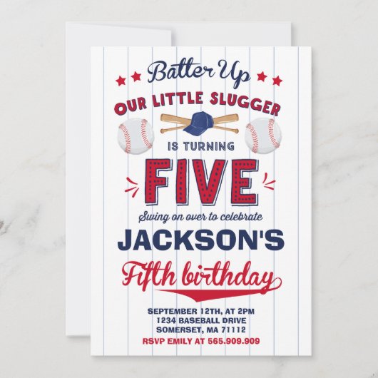 野球誕生日招待状野球第5誕生日 招待状 (正面)