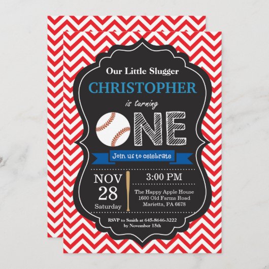 野球誕生日招待状1st誕生日パーティー 招待状 (正面/裏面)