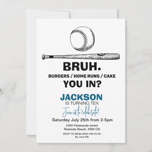 野球誕生日招待状 – 任意の年齢 招待状 (正面)