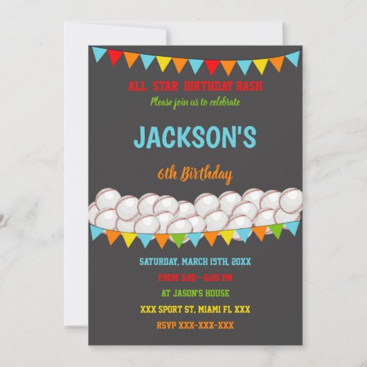 野球誕生日招待状 招待状 (正面)