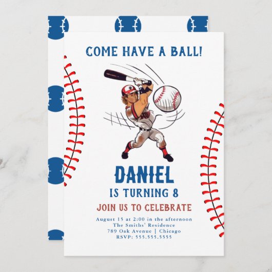 野球誕生日招待状 招待状 (正面/裏面)