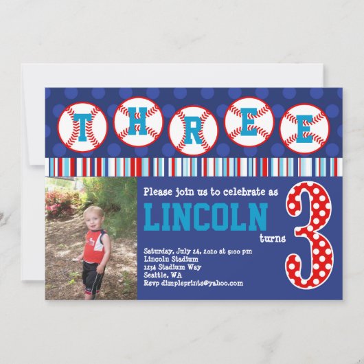 野球誕生日招待状(3歳の誕生日) 招待状 (正面)