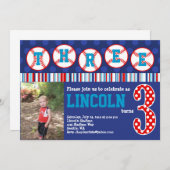 野球誕生日招待状(3歳の誕生日) 招待状 (正面/裏面)