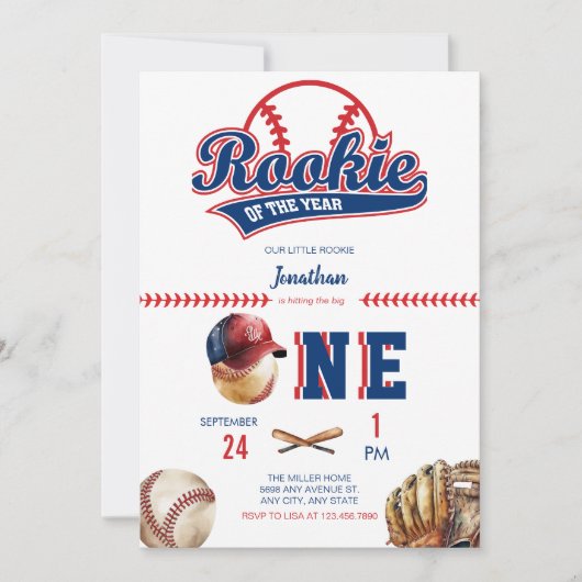 野球誕生日 |写真の最初の誕生日 招待状 (正面)