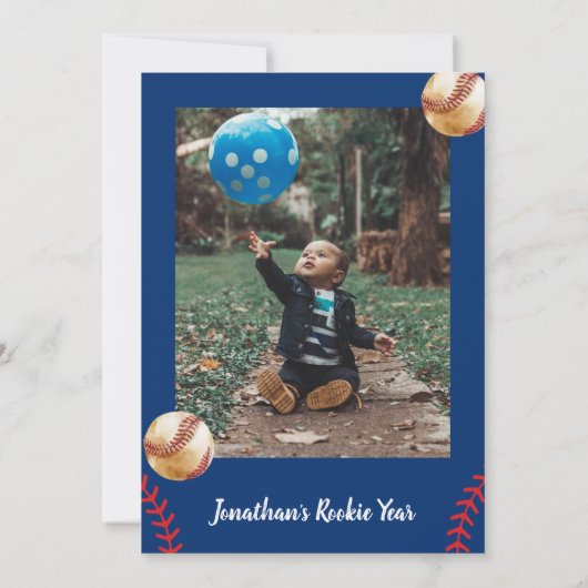 野球誕生日 |写真の最初の誕生日 招待状 (裏面)