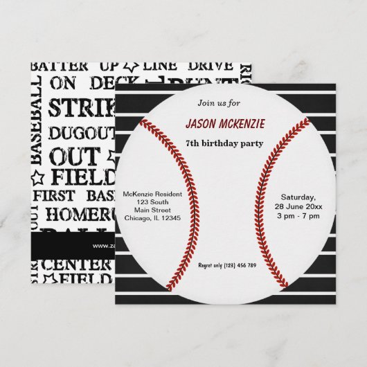 野球誕生日 招待状 (正面/裏面)