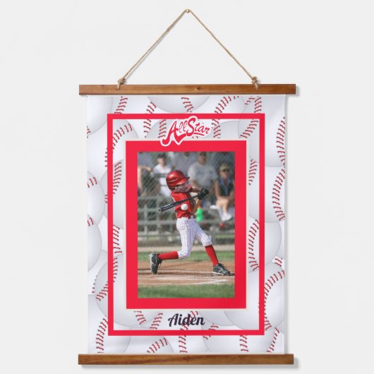 野球赤と白の写真 吊り下げ型タペストリー (正面)