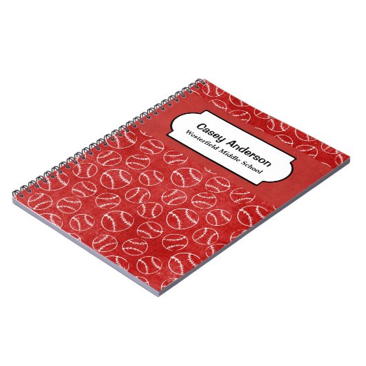 野球赤と白ノパーソナライズされたート ノートブック (左側)