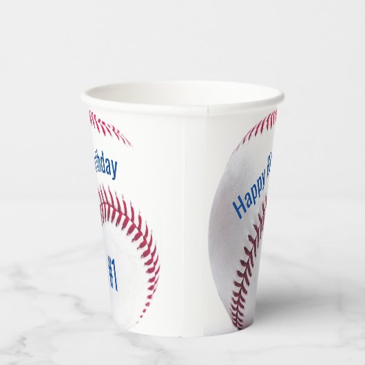 野球赤と青の名前と年齢のパーティー 紙コップ (右)