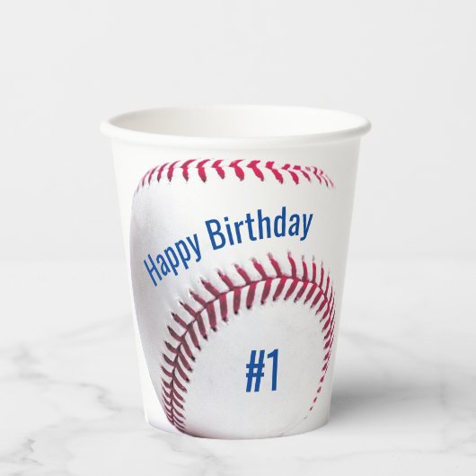 野球赤と青の名前と年齢のパーティー 紙コップ (正面)