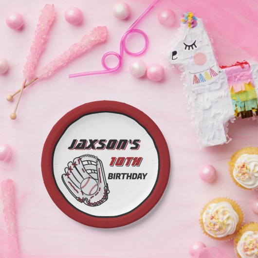 野球赤黒誕生日パーティーAny Age ペーパープレート (パーティー)