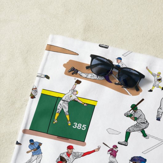 野球選パーソナライズされた手のイラストレーションパターン ビーチタオル (インサイチュ)