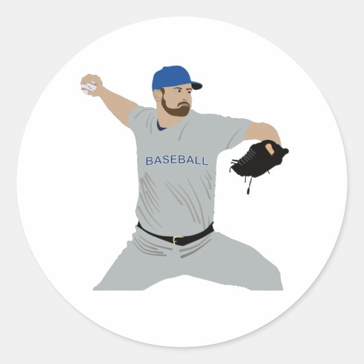 野球選手がボールを投げる ラウンドシール (正面)
