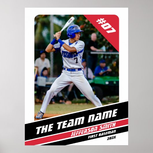 野球選手が白い赤でカスタマイズ可能なギフト ポスター (正面)