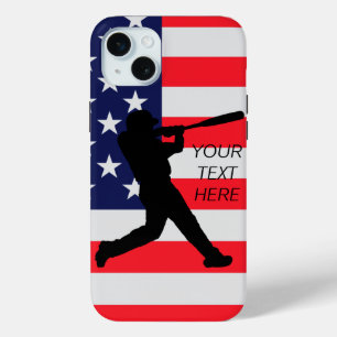 野球選手とアメリカ国旗 iPhone 15 MINIケース