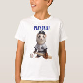 野球選手に扮したかわいいフェレット Tシャツ (正面)