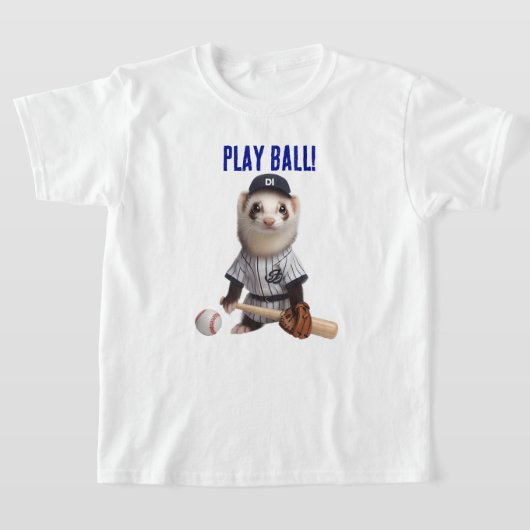 野球選手に扮したかわいいフェレット Tシャツ (レイダウン)