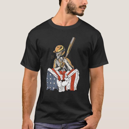 野球選手のいるアメリカ国旗 Tシャツ (正面)