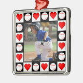 野球選手のカスタムスポーツ写真クリスマス メタルオーナメント (左)