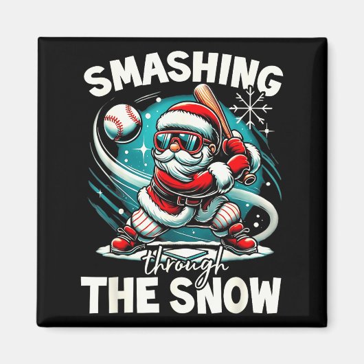 野球選手のクリスマスサンタ、突進する マグネット (正面)