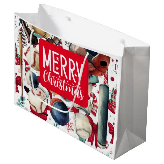 野球選手のクリスマステーマ ラージペーパーバッグ (正面アングル)