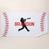 野球選手のシルエットと名前のホワイトスポーツ ビーチタオル (正面)