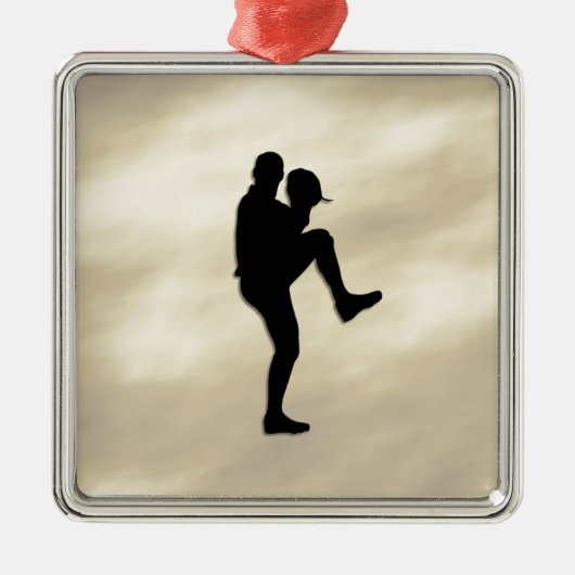 野球選手のピッチャーがアップ メタルオーナメント (正面)