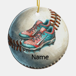 野球選手のボールに名前が付いた野球 セラミックオーナメント
