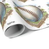 野球選手のボールに名前が付いた野球 ラッピングペーパー (ロールコーナー)