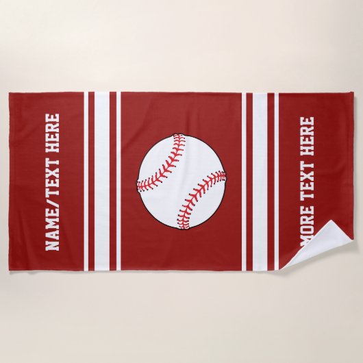 野球選手の名前のチームクラブ名前のカスタム色 ビーチタオル (正面)