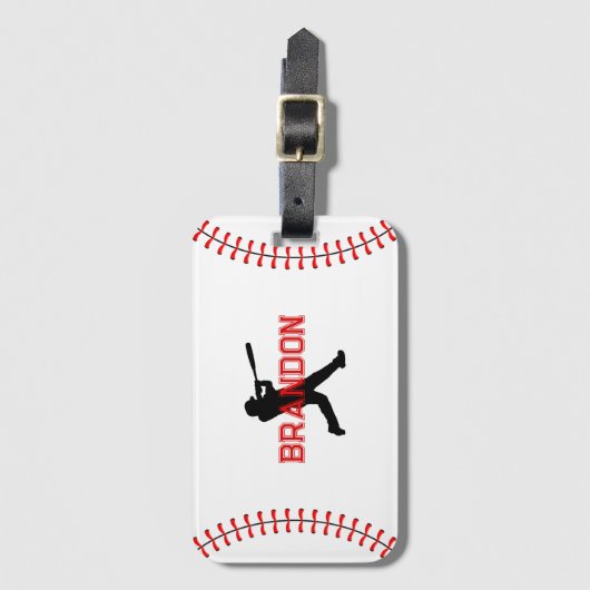 野球選手の名前スポーツ付きシルエットバッグ ラゲッジタグ (正面縦)