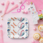 野球選手の水彩紙プレート ペーパープレート (パーティー)