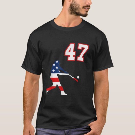 野球選手の番号47とアメリカ合衆国国旗 Tシャツ (正面)