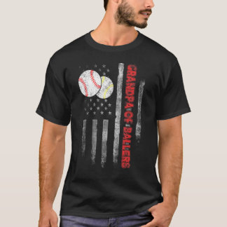 野球選手の祖父アメリカ国旗の野球ソフトボール Tシャツ