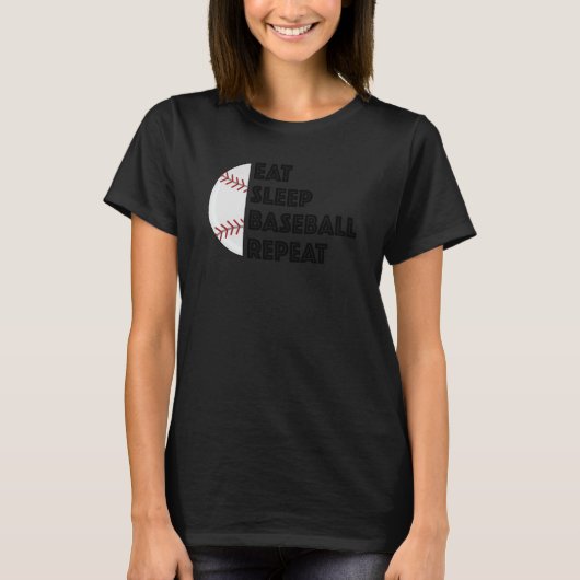 野球選手の食べ眠り野球のリピーター Tシャツ (正面)