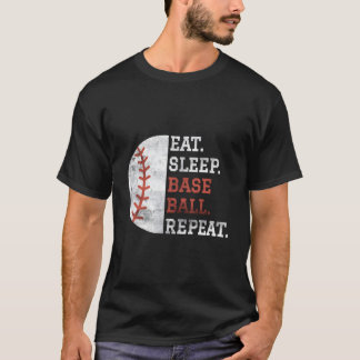 野球選手は食べる寝る野球を繰り返す Tシャツ