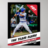 野球選手カスタムのギフト白黒赤 ポスター (正面)