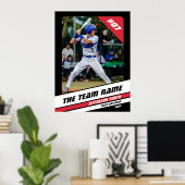 野球選手カスタムのギフト白黒赤 ポスター (ホームオフィス)