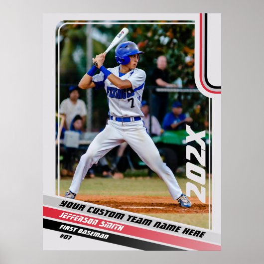 野球選手カスタムのギフトinグレーレッド ポスター (正面)