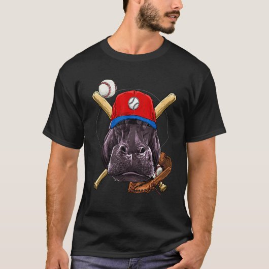 野球選手カバ投手捕手ベース Tシャツ (正面)