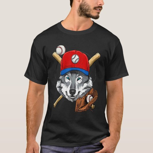 野球選手グレーウルフ投手捕手野球 Tシャツ (正面)