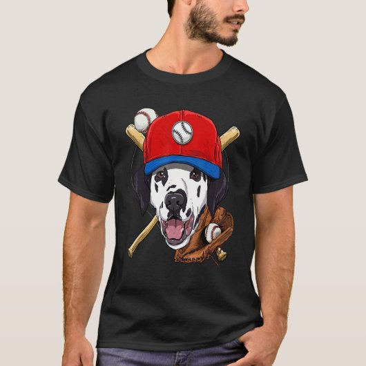 野球選手コーチダルメシアン犬投手猫 Tシャツ (正面)