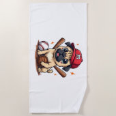 野球選手コーチパグ犬の恋人パグ母 ビーチタオル (正面)