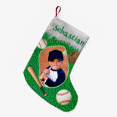 野球選手コーチSoftball選手の写真名 スモールクリスマスストッキング (正面 (吊り時))