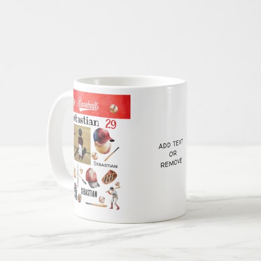 野球選手ソフトボーパーソナライズされたルの写真と名前 コーヒーマグカップ (正面左)