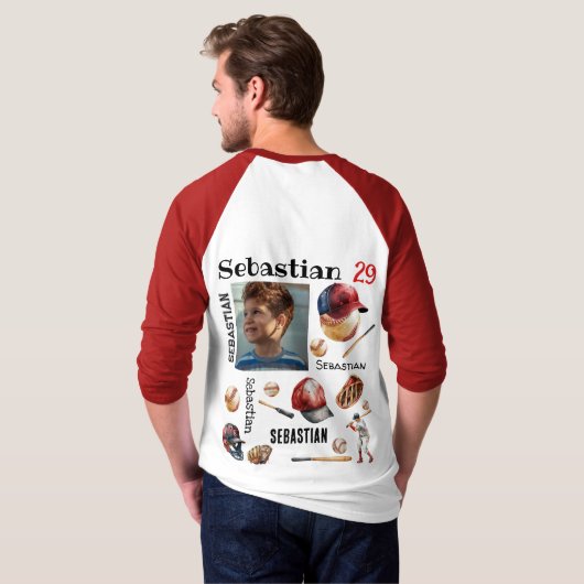 野球選手ソフトボーパーソナライズされたルの写真名 Tシャツ (裏面フル)