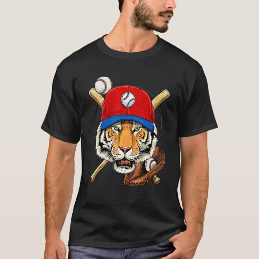 野球選手タイガー投手捕手野球部 Tシャツ (正面)