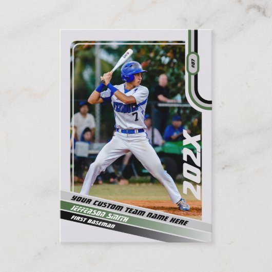 野球選手トレーディングカードカスタムグリーングレー コーリングカード (正面)