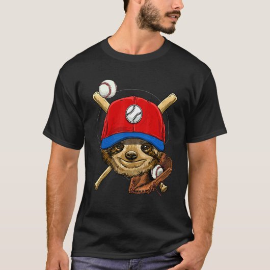 野球選手ナマケモノ 投手 キャッチャー 野球チーム Tシャツ (正面)
